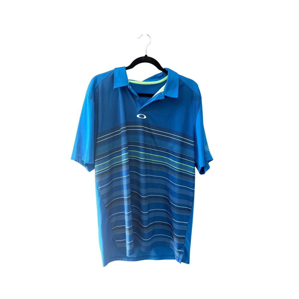 Oakley Mens XL Blue Striped Golf Polo Shirt Short Sleeve Regular Fit 471653